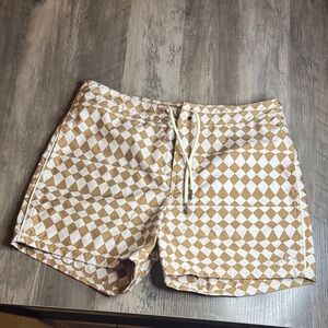 Geometric Tan and White Swim Trunks
